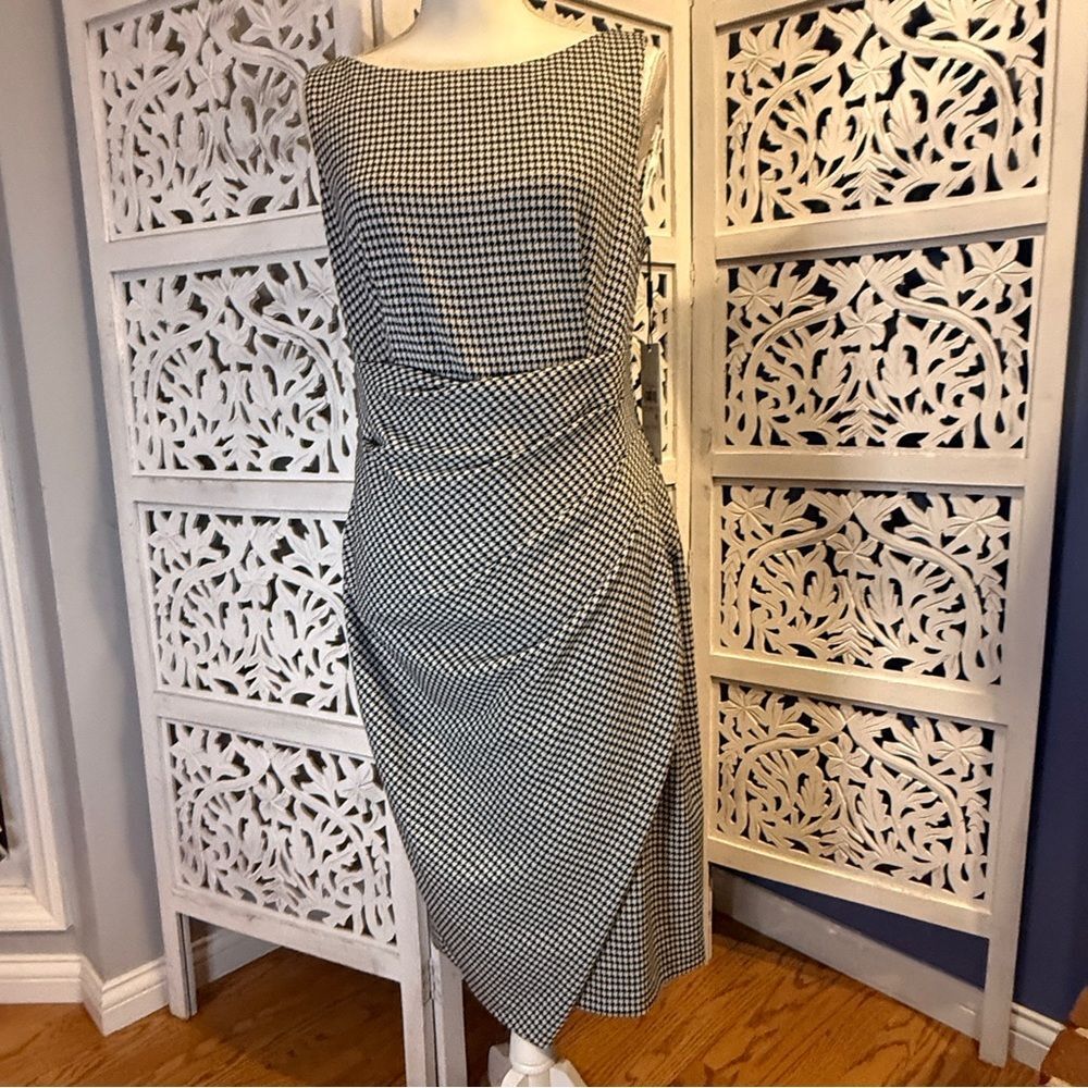 NWT Calvin Klein Black and White Checkered Midi Dress  Sz 10
